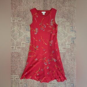 Vantana Italy red silk floral sheath midi dress sleeveless size 6 vintage